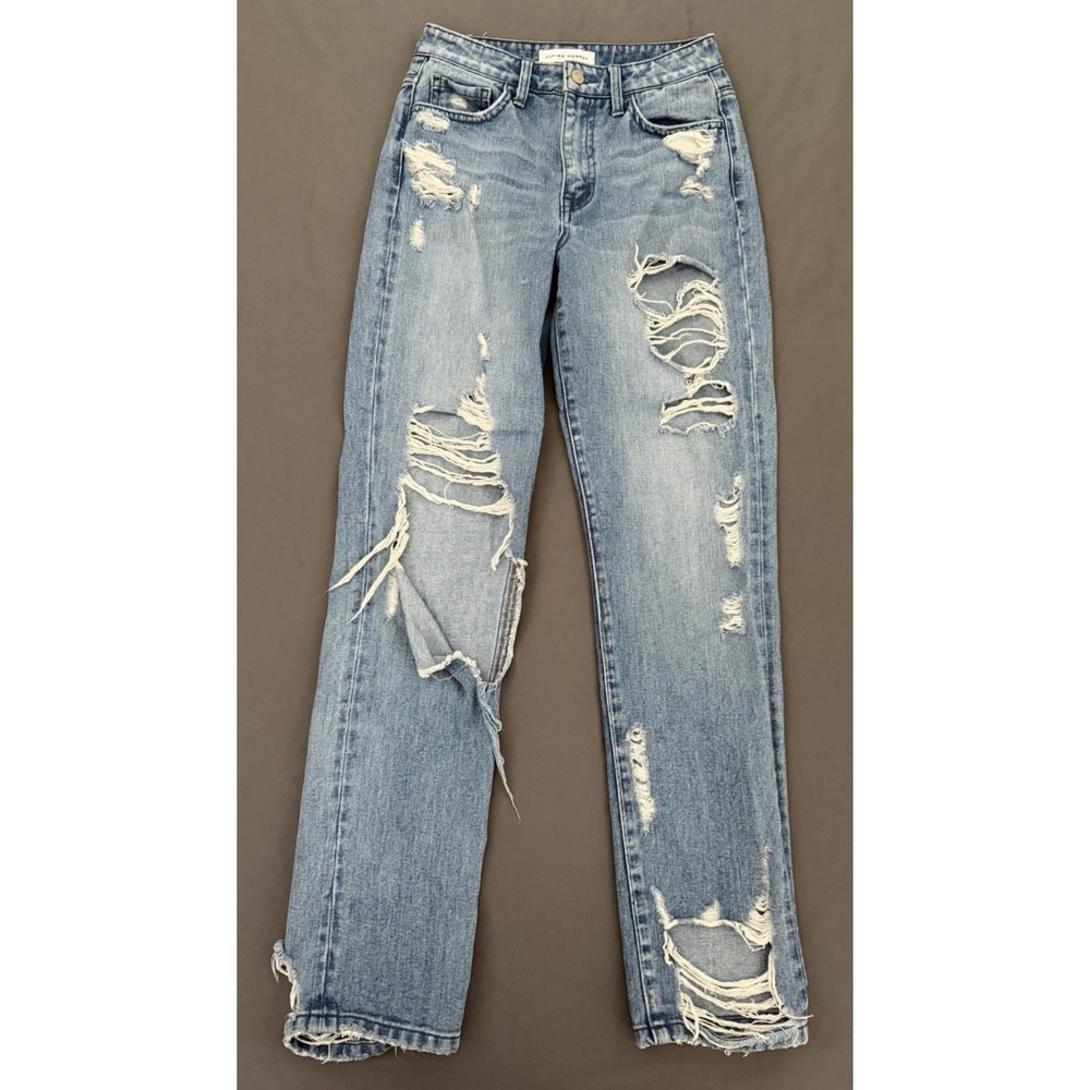 Flying Monkey Jeans Womens‎ Size 25 Blue Distressed Mid Rise Straight Leg Ripped